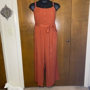Burnt Orange/Pumpkin w/White Pinstripe Wide Legged Jumpsuit